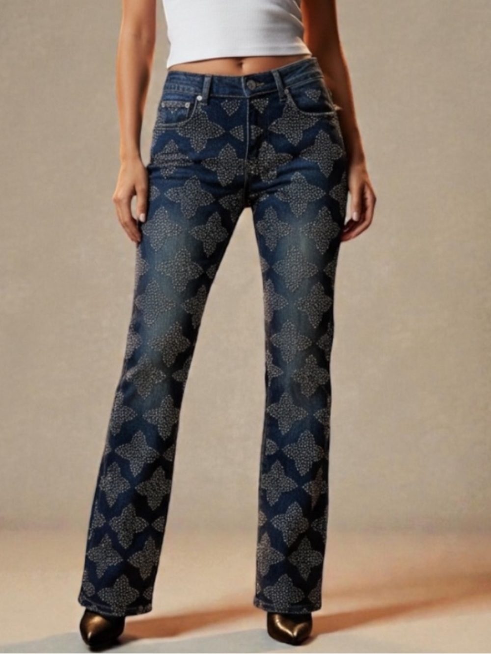 Watson Cross Rhinestone Embellished Denim Blue Jean Pants, Size 30, NWT